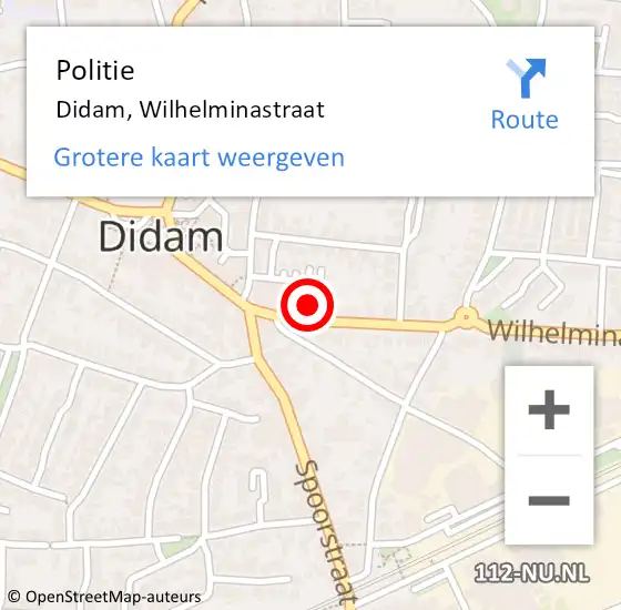 Locatie op kaart van de 112 melding: Politie Didam, Wilhelminastraat op 21 november 2022 22:14