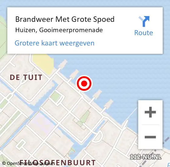 Locatie op kaart van de 112 melding: Brandweer Met Grote Spoed Naar Huizen, Gooimeerpromenade op 21 november 2022 22:18