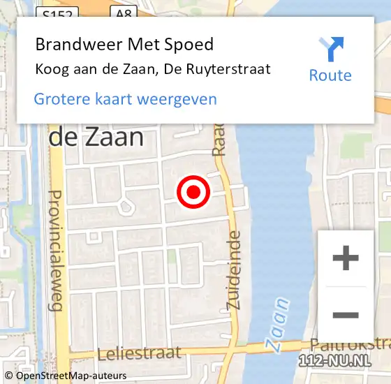 Locatie op kaart van de 112 melding: Brandweer Met Spoed Naar Koog aan de Zaan, De Ruyterstraat op 21 november 2022 22:20