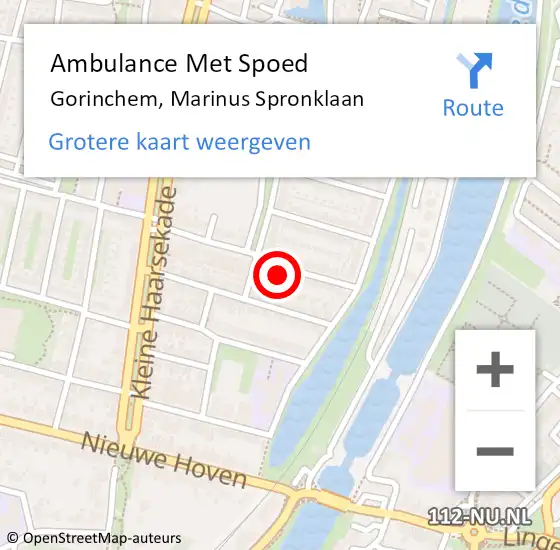 Locatie op kaart van de 112 melding: Ambulance Met Spoed Naar Gorinchem, Marinus Spronklaan op 21 november 2022 22:46