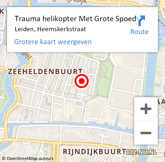 Locatie op kaart van de 112 melding: Trauma helikopter Met Grote Spoed Naar Leiden, Heemskerkstraat op 21 november 2022 22:58