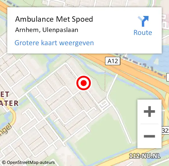 Locatie op kaart van de 112 melding: Ambulance Met Spoed Naar Arnhem, Ulenpaslaan op 22 november 2022 01:58