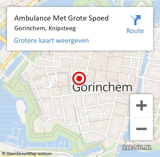 Locatie op kaart van de 112 melding: Ambulance Met Grote Spoed Naar Gorinchem, Knipsteeg op 22 november 2022 02:32
