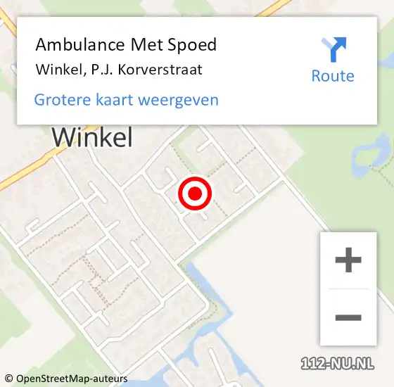 Locatie op kaart van de 112 melding: Ambulance Met Spoed Naar Winkel, P.J. Korverstraat op 22 november 2022 02:40