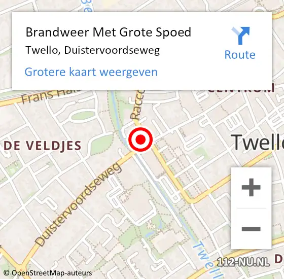 Locatie op kaart van de 112 melding: Brandweer Met Grote Spoed Naar Twello, Duistervoordseweg op 22 november 2022 05:34