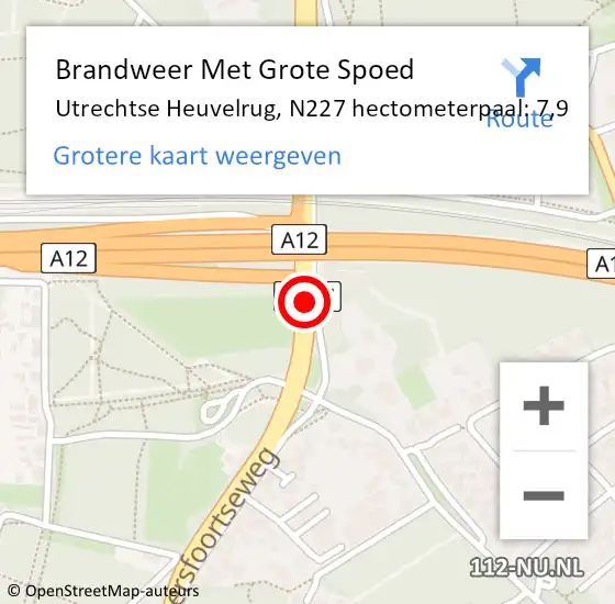 Locatie op kaart van de 112 melding: Brandweer Met Grote Spoed Naar Utrechtse Heuvelrug, N227 hectometerpaal: 7,9 op 22 november 2022 05:58