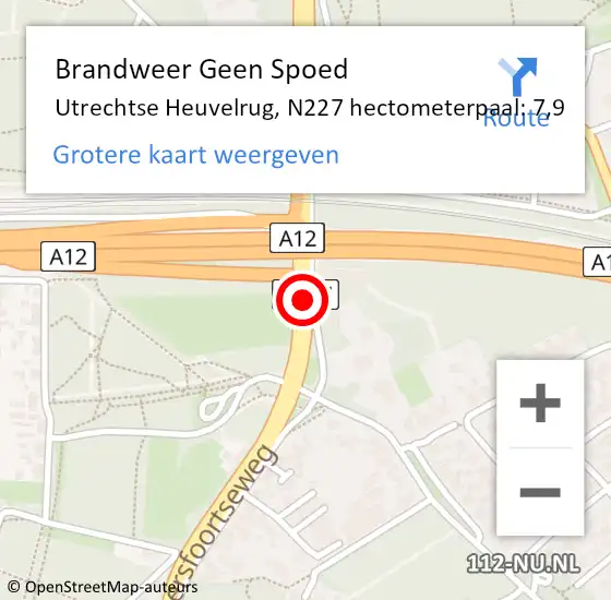 Locatie op kaart van de 112 melding: Brandweer Geen Spoed Naar Utrechtse Heuvelrug, N227 hectometerpaal: 7,9 op 22 november 2022 06:00