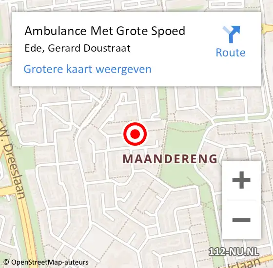 Locatie op kaart van de 112 melding: Ambulance Met Grote Spoed Naar Ede, Gerard Doustraat op 22 november 2022 06:29