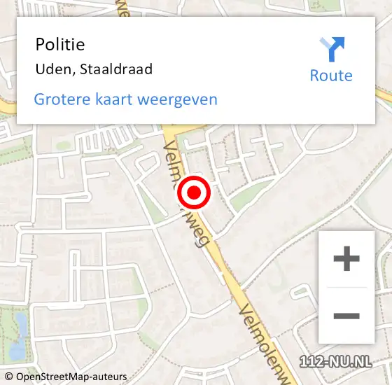 Locatie op kaart van de 112 melding: Politie Uden, Staaldraad op 22 november 2022 06:47