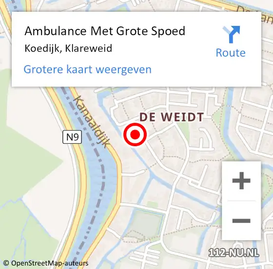 Locatie op kaart van de 112 melding: Ambulance Met Grote Spoed Naar Koedijk, Klareweid op 22 november 2022 07:02