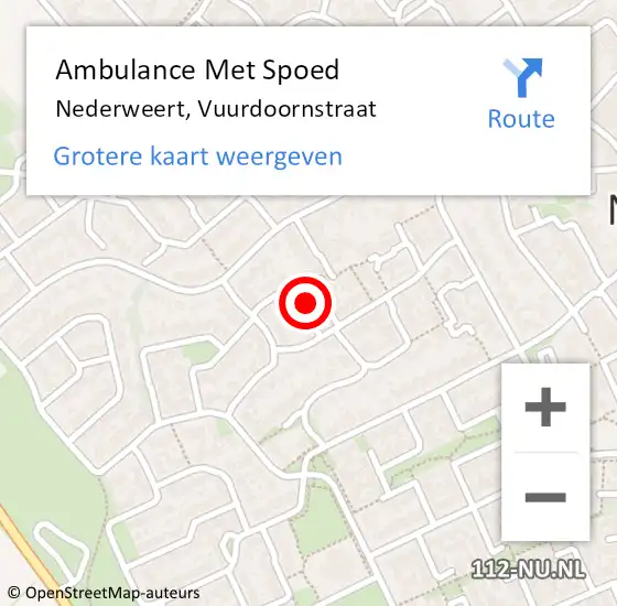 Locatie op kaart van de 112 melding: Ambulance Met Spoed Naar Nederweert, Vuurdoornstraat op 22 november 2022 07:26