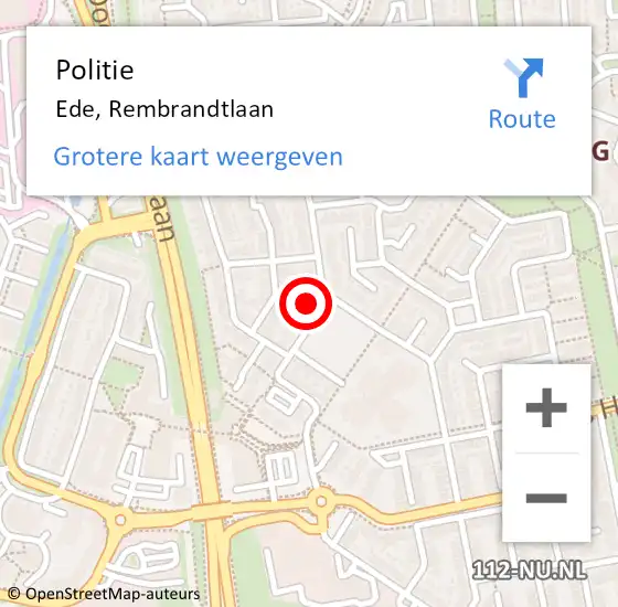 Locatie op kaart van de 112 melding: Politie Ede, Rembrandtlaan op 22 november 2022 07:52