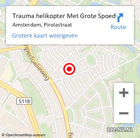 Locatie op kaart van de 112 melding: Trauma helikopter Met Grote Spoed Naar Amsterdam, Pirolastraat op 22 november 2022 07:55