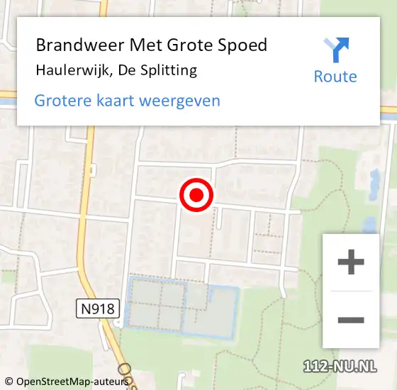 Locatie op kaart van de 112 melding: Brandweer Met Grote Spoed Naar Haulerwijk, De Splitting op 22 november 2022 07:59