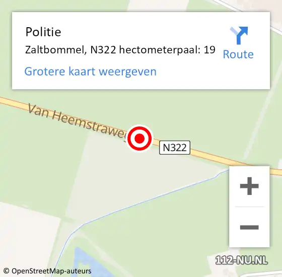 Locatie op kaart van de 112 melding: Politie Zaltbommel, N322 hectometerpaal: 19 op 22 november 2022 08:22