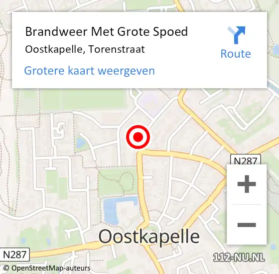 Locatie op kaart van de 112 melding: Brandweer Met Grote Spoed Naar Oostkapelle, Torenstraat op 22 november 2022 08:49