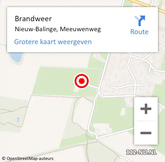 Locatie op kaart van de 112 melding: Brandweer Nieuw-Balinge, Meeuwenweg op 22 november 2022 09:10