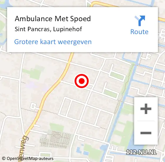 Locatie op kaart van de 112 melding: Ambulance Met Spoed Naar Sint Pancras, Lupinehof op 22 november 2022 09:11