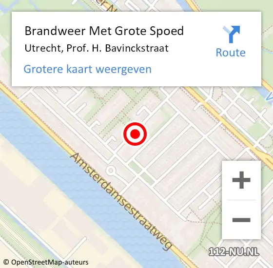 Locatie op kaart van de 112 melding: Brandweer Met Grote Spoed Naar Utrecht, Prof. H. Bavinckstraat op 22 november 2022 09:13