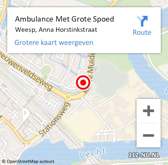 Locatie op kaart van de 112 melding: Ambulance Met Grote Spoed Naar Weesp, Anna Horstinkstraat op 22 november 2022 09:20