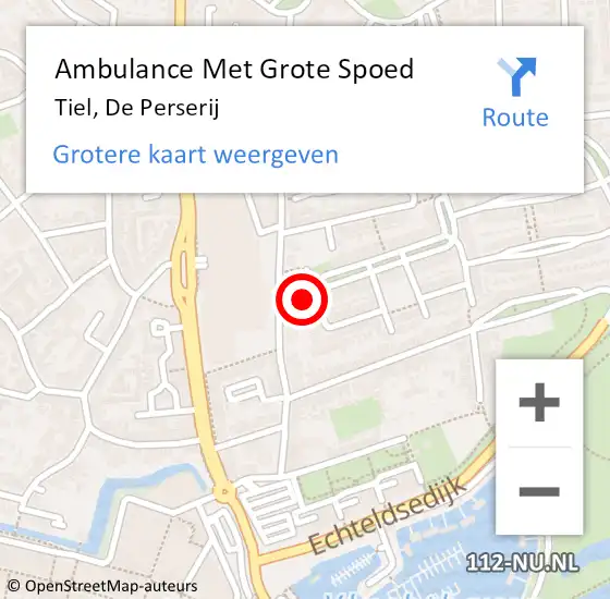 Locatie op kaart van de 112 melding: Ambulance Met Grote Spoed Naar Tiel, De Perserij op 22 november 2022 09:40