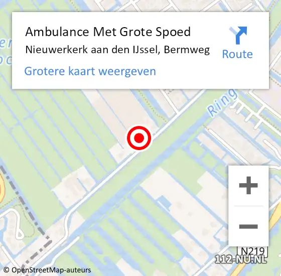 Locatie op kaart van de 112 melding: Ambulance Met Grote Spoed Naar Nieuwerkerk aan den IJssel, Bermweg op 22 november 2022 09:46