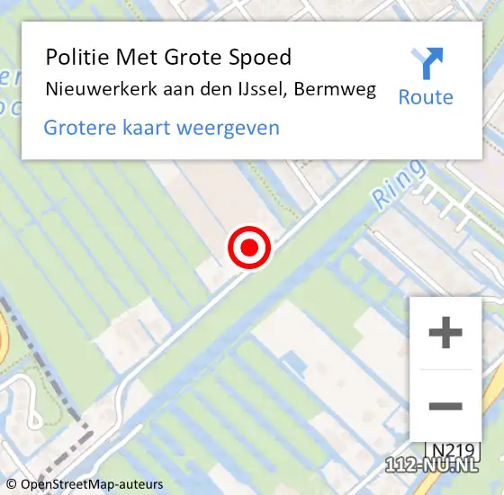 Locatie op kaart van de 112 melding: Politie Met Grote Spoed Naar Nieuwerkerk aan den IJssel, Bermweg op 22 november 2022 09:48