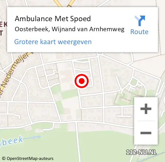 Locatie op kaart van de 112 melding: Ambulance Met Spoed Naar Oosterbeek, Wijnand van Arnhemweg op 22 november 2022 10:01