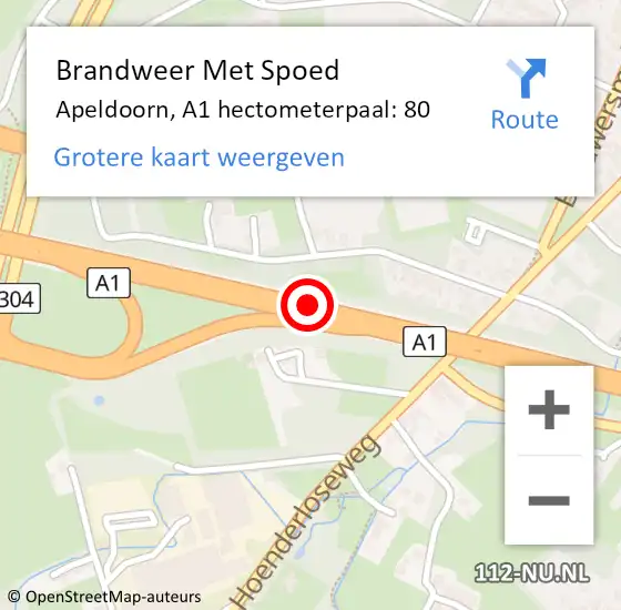 Locatie op kaart van de 112 melding: Brandweer Met Spoed Naar Apeldoorn, A1 hectometerpaal: 80 op 22 november 2022 10:25