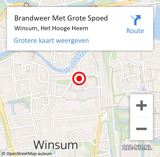 Locatie op kaart van de 112 melding: Brandweer Met Grote Spoed Naar Winsum, Het Hooge Heem op 22 november 2022 10:31