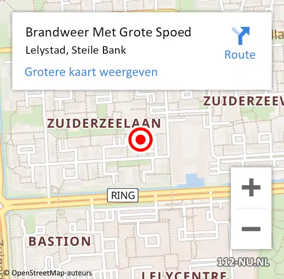 Locatie op kaart van de 112 melding: Brandweer Met Grote Spoed Naar Lelystad, Steile Bank op 22 november 2022 11:00