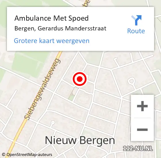 Locatie op kaart van de 112 melding: Ambulance Met Spoed Naar Bergen, Gerardus Mandersstraat op 22 november 2022 11:03