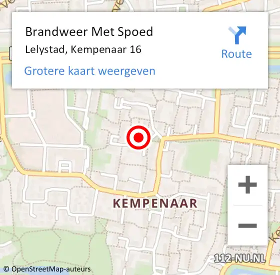 Locatie op kaart van de 112 melding: Brandweer Met Spoed Naar Lelystad, Kempenaar 16 op 22 november 2022 11:09