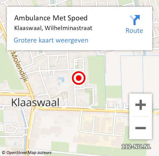 Locatie op kaart van de 112 melding: Ambulance Met Spoed Naar Klaaswaal, Wilhelminastraat op 22 november 2022 11:24