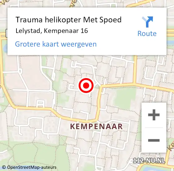 Locatie op kaart van de 112 melding: Trauma helikopter Met Spoed Naar Lelystad, Kempenaar 16 op 22 november 2022 11:44