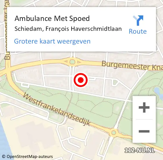 Locatie op kaart van de 112 melding: Ambulance Met Spoed Naar Schiedam, François Haverschmidtlaan op 22 november 2022 11:48