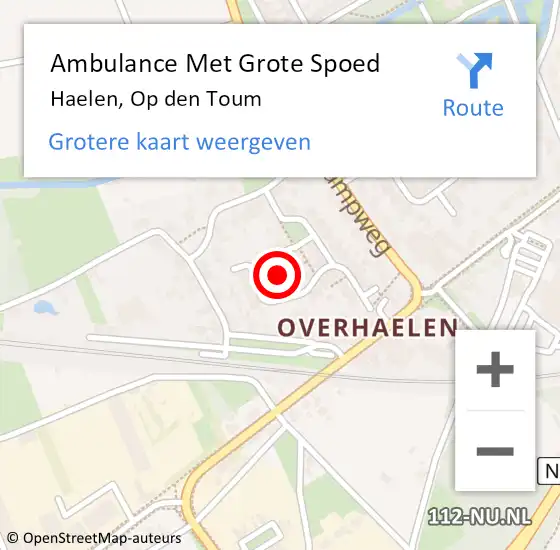 Locatie op kaart van de 112 melding: Ambulance Met Grote Spoed Naar Haelen, Op den Toum op 22 november 2022 11:51