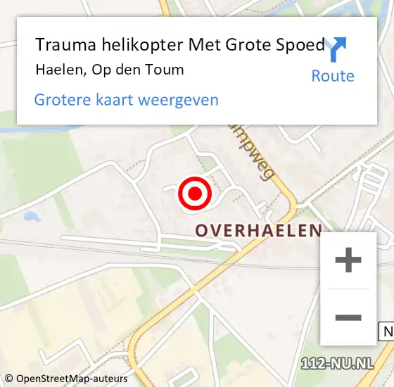 Locatie op kaart van de 112 melding: Trauma helikopter Met Grote Spoed Naar Haelen, Op den Toum op 22 november 2022 11:54