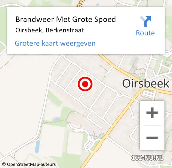 Locatie op kaart van de 112 melding: Brandweer Met Grote Spoed Naar Oirsbeek, Berkenstraat op 22 november 2022 11:56