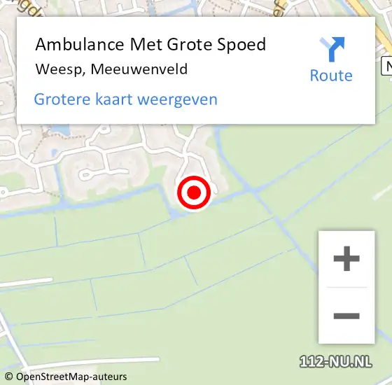 Locatie op kaart van de 112 melding: Ambulance Met Grote Spoed Naar Weesp, Meeuwenveld op 22 november 2022 12:07