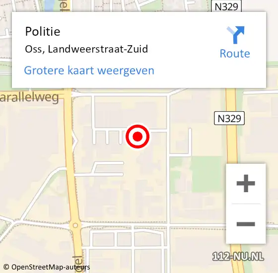 Locatie op kaart van de 112 melding: Politie Oss, Landweerstraat-Zuid op 22 november 2022 12:24