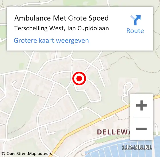 Locatie op kaart van de 112 melding: Ambulance Met Grote Spoed Naar Terschelling West, Jan Cupidolaan op 5 augustus 2014 19:35