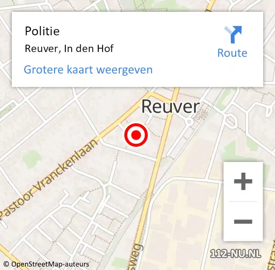 Locatie op kaart van de 112 melding: Politie Reuver, In den Hof op 22 november 2022 13:20