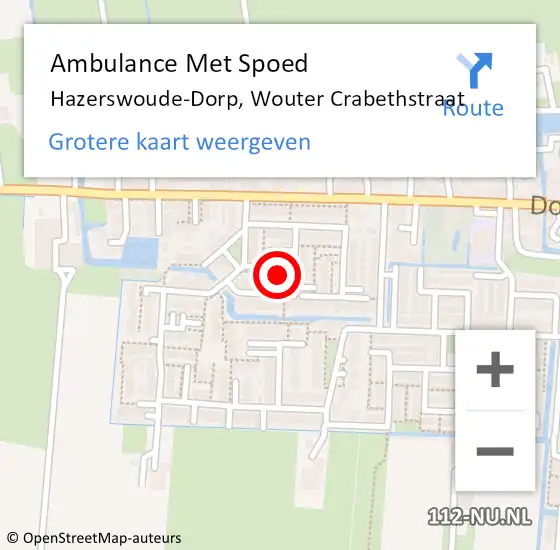 Locatie op kaart van de 112 melding: Ambulance Met Spoed Naar Hazerswoude-Dorp, Wouter Crabethstraat op 22 november 2022 13:23