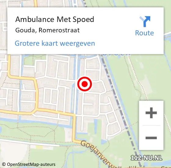 Locatie op kaart van de 112 melding: Ambulance Met Spoed Naar Gouda, Romerostraat op 22 november 2022 13:39