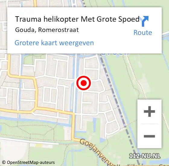 Locatie op kaart van de 112 melding: Trauma helikopter Met Grote Spoed Naar Gouda, Romerostraat op 22 november 2022 13:42