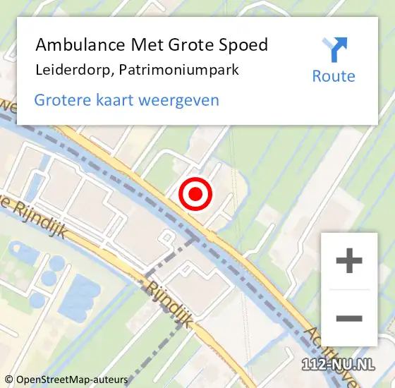Locatie op kaart van de 112 melding: Ambulance Met Grote Spoed Naar Leiderdorp, Patrimoniumpark op 22 november 2022 13:44