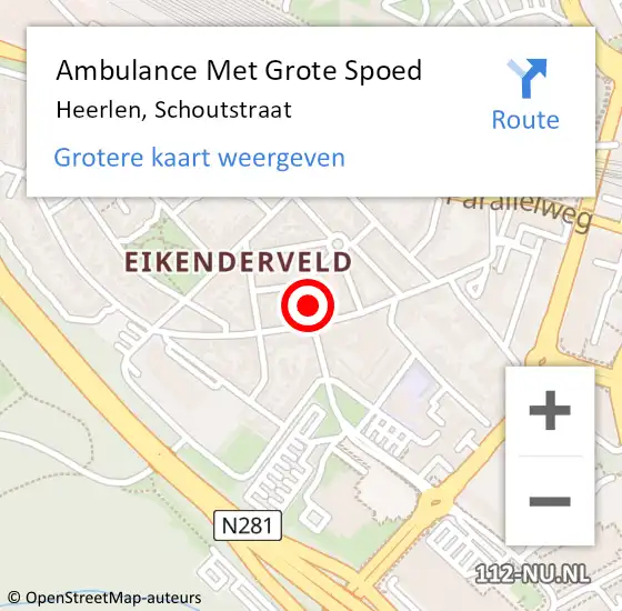 Locatie op kaart van de 112 melding: Ambulance Met Grote Spoed Naar Heerlen, Schoutstraat op 5 augustus 2014 19:41