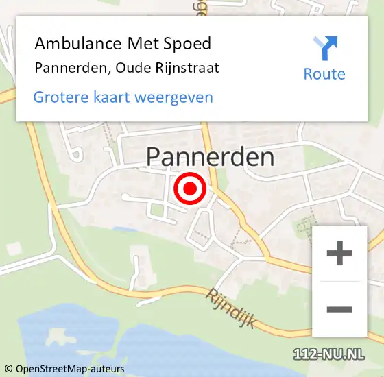 Locatie op kaart van de 112 melding: Ambulance Met Spoed Naar Pannerden, Oude Rijnstraat op 22 november 2022 14:08