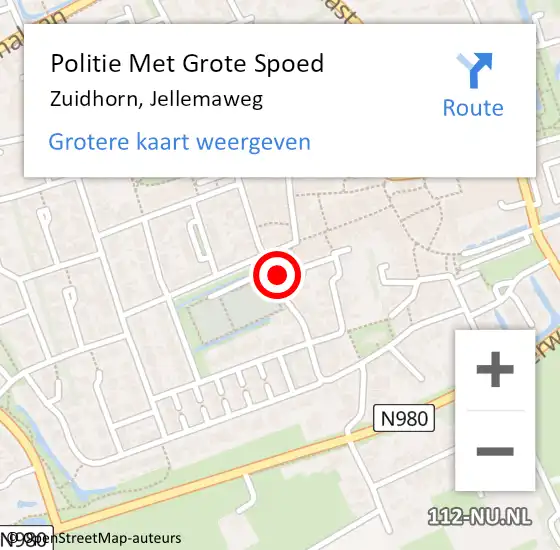 Locatie op kaart van de 112 melding: Politie Met Grote Spoed Naar Zuidhorn, Jellemaweg op 22 november 2022 14:22